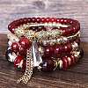 4Pcs 4 Styles Bohemian Style Alloy Glass Round Beaded Stretch Bracelets FS-WG80D8B-01-1
