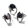 Natural Sodalite Wings Adjustable Rings RJEW-K241-04AS-06-4