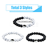 FIBLOOM 3Pcs 3 Styles Natural Howlite & Frosted Black Stone Beaded Stretch Bracelets Set BJEW-FI0001-21-2