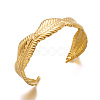 304 Stainless Steel Leaf Open Cuff Bangles for Women WG38CFD-03-1