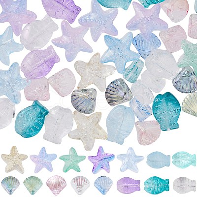 150Pcs 15 Style Transparent Spray Painted Glass Beads GLAA-SC0001-92-1