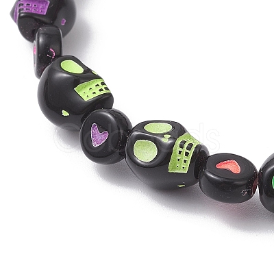 Halloween Acrylic Skull & Heart Pattern Beaded Stretch Bracelets for Women BJEW-JB12580-1