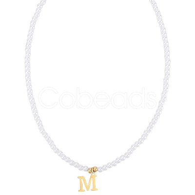 Imitation Pearl with Stainless Steel Pendants Necklaces NJEW-LP0001-51M-G-1