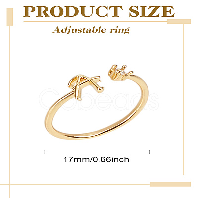 1Pc Letter Brass Rhinestone Open Cuff Rings for Women AJEW-LP0004-47A-G-1
