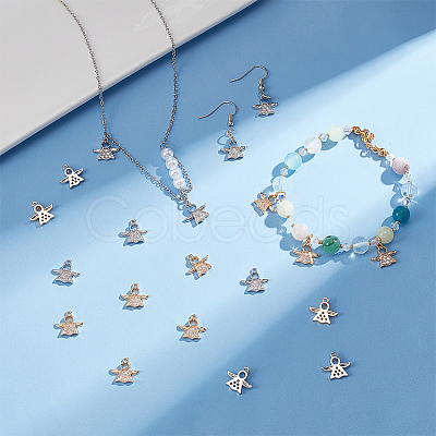 20Pcs 2 Colors Rack Plating Brass Micro Pave Clear Cubic Zirconia Charms KK-PH0009-43-1