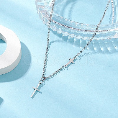 2Pcs 2 Colors Cross 304 Stainless Steel Pendant Necklaces for Women NJEW-JN05200-1