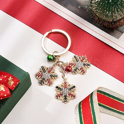 Christmas Snowflake Alloy Rhinestone Keychain KEYC-YW00108-03-1