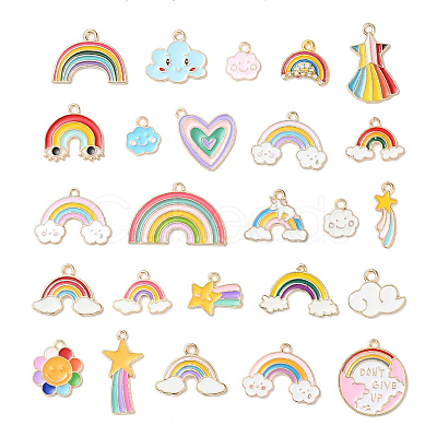 25Pcs 25 Style Light Gold Alloy Enamel Pendants ENAM-YW0001-82-1