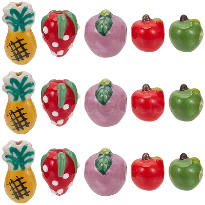 25Pcs 5 Styles Handmade Porcelain Beads PORC-PA0001-52-1