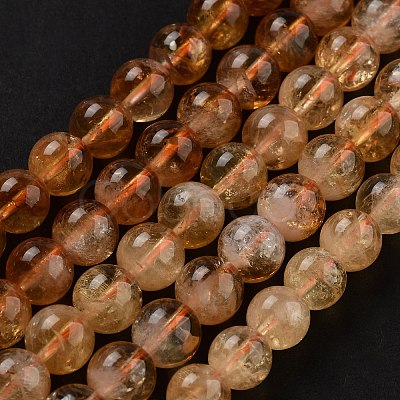 Round Natural Citrine Beads Strands G-K068-12A-8mm-1