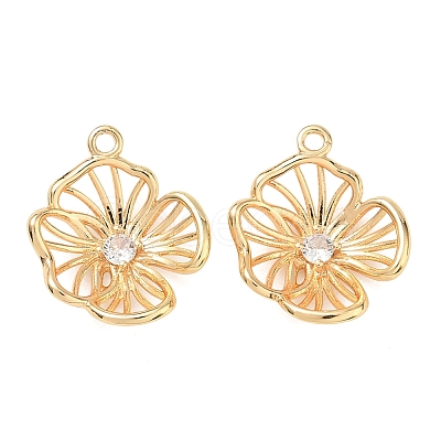 Brass Micro Pave Clear Cubic Zirconia Pendants KK-K351-73G-1