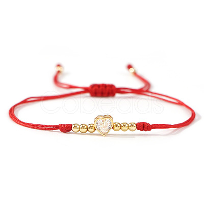 3Pcs Adjustable Brass Micro Pave Clear Cubic Zirconia Bead Braided Bead Bracelets. Waxed Cord Braided Bracelets for Women PW0686-1-1