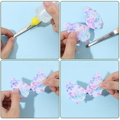 30Pcs 5 Colors Wing Polyester and Sequins Computerized Embroidery Cloth Iron on/Sew on Patches DIY-GF0012-54-1