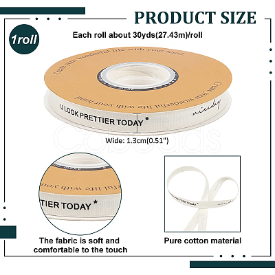 30 Yards Cotton U LOOK PRETTIER TODAY Word Printed Ribbon OCOR-WH0086-87E-1