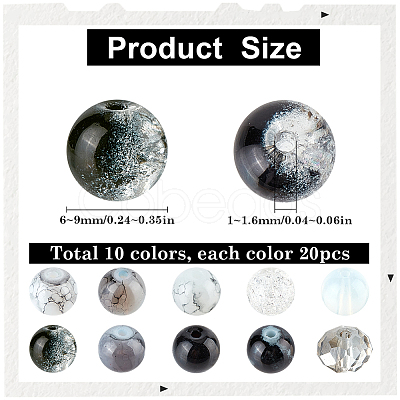 200Pcs 10 Styles Mixed Styles Glass Round Bead Strands DGLA-SC0001-02-1