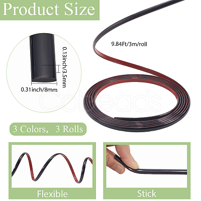 3 Rolls 3 Colors PVC Self-Adhesive Flexible Molding Trim DIY-CP0011-88-1