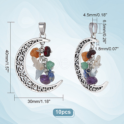 10Pcs Chakra Theme Natural Mixed Stone Pendants FIND-CA0006-23-1