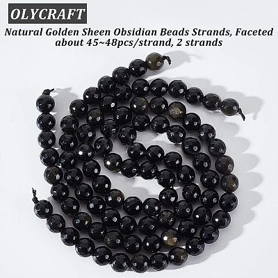 2 Strands Natural Golden Sheen Obsidian Beads Strands G-OC0003-52-1