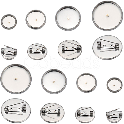 SUNNYCLUE 40Pcs 4 Size 304 Stainless Steel Brooch Cabochon Settings STAS-SC0007-63-1