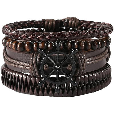 1Pc Cowhide & Imitation Leather Cord Knitted Multi-strand Bracelets AJEW-GF0011-50C-1