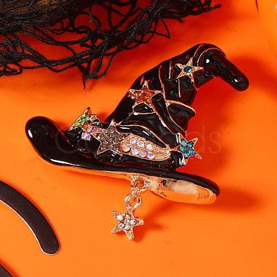 Halloween Alloy Enamel Witch Hat Brooches for Women SC0855-4-1
