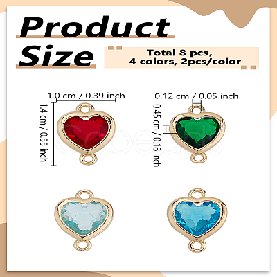 8Pcs 4 Colors K9 Glass Connector Charms FIND-LP0007-94-1
