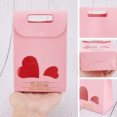 20Pcs 2 Style Rectangle Paper Bags with Handle and Clear Heart Shape Display Window CON-NB0001-90-1