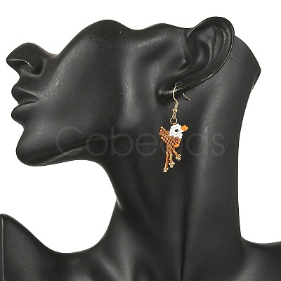 304 Stainless Steel MIYUKI Glass Seed Beads Bird Dangle Earrings EJEW-MZ00555-03-1