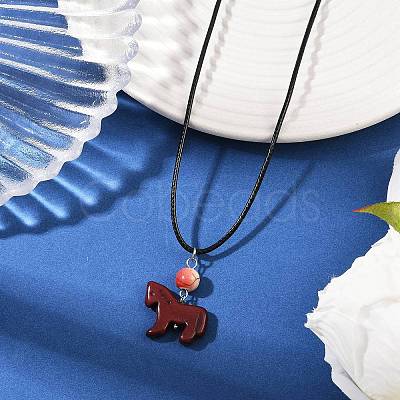 3Pcs 3 Styles Dyed Synthetic Turquoise Horse Pendant Black Waxed Cord Necklaces NJEW-JN05430-1