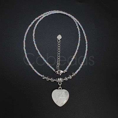 Natural Gemstone Heart Pendant Colorful Glass Seed Beads Beaded Necklaces for Women VA8487-3-1
