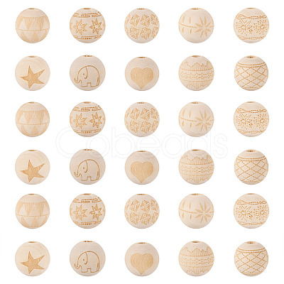 100Pcs 10 Style Unfinished Natural Wood European Beads WOOD-TA0001-55-1
