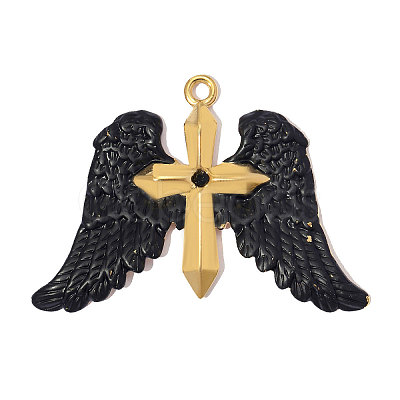 304 Stainless Steel with Black Enamel Pendants SA-OY002-25G-02-1
