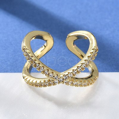 Adjustable Brass Micro Pave Clear Cubic Zirconia Cuff Rings RJEW-F101-17G-1