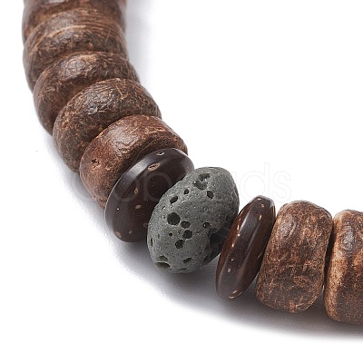 Natural Coconut & Lava Rock Beads Stretch Bracelets for Men Women BJEW-JB12497-02-1