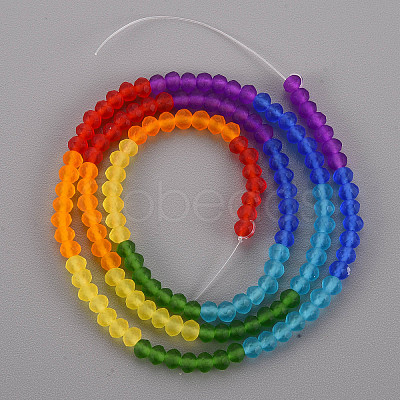 7 Colors Rainbow Color Frosted Glass Beads Strands FGLA-T002-02B-1