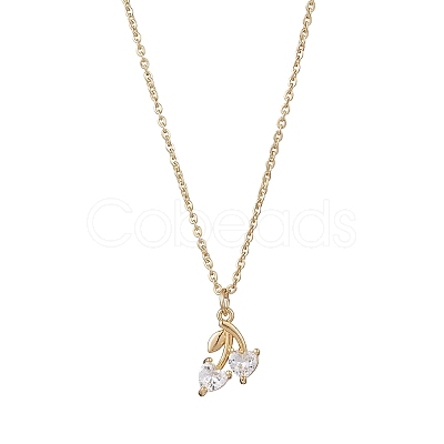 Brass Micro Pave Clear Cubic Zirconia Pendant Necklace NJEW-JN05390-01-1