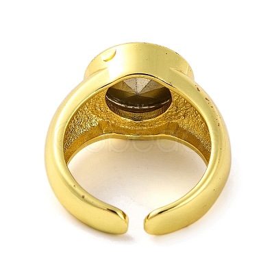 Brass Glass Round Wide Open Cuff Ring for Women RJEW-U003-19-1