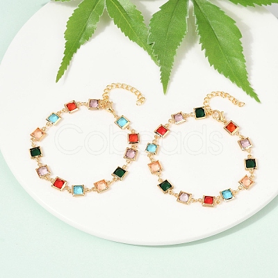304 Stainless Steel Square Link Bracelets for Woman BJEW-S157-09G-1