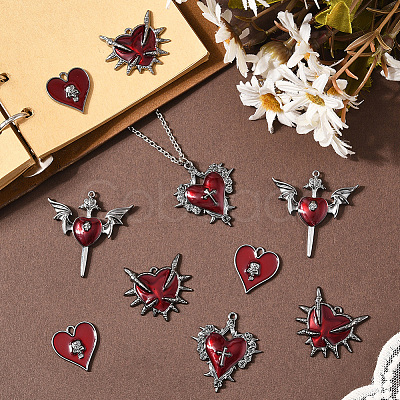 24Pcs 4 Styles Alloy Enamel Gothic Style Pendants PALLOY-SC0004-45A-1