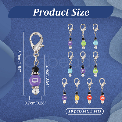 Acrylic & Glass Beaded Number Pendant Locking Stitch Markers HJEW-PH01871-1