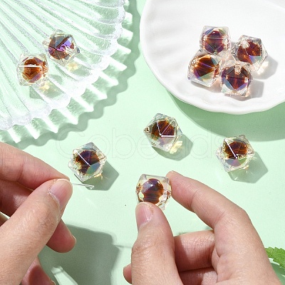 10Pcs Two Tone UV Plating Rainbow Iridescent Acrylic Beads TACR-YW0002-33F-1
