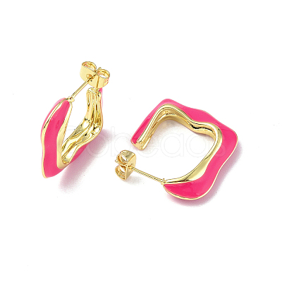 Enamel Twist Square Stud Earrings EJEW-P214-23G-04-1