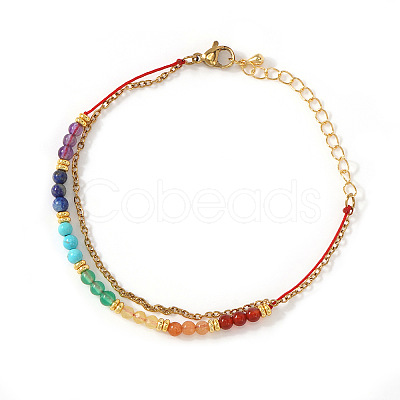 7 Chakras Synthetic Turquoise & Natural Lapis Lazuli & Carnelian Round Beads Double Layers Bracelets CC9331-1-1