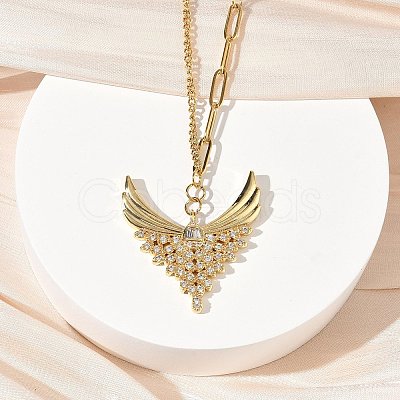 304 Stainless Steel Micro Pave Clear Cubic Zirconia Pendant Necklaces for Women LS-NJEW-Z103-01G-07-1