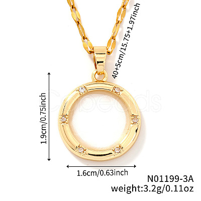 Fashionable Brass Clear Cubic Zirconia Flat Round Pendant Necklaces Women's Versatile Accessory MS7483-1-1