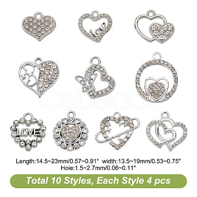 ARRICRAFT 40Pcs 10 Styles Alloy Rhinestone Pendants ALRI-AR0001-09-1