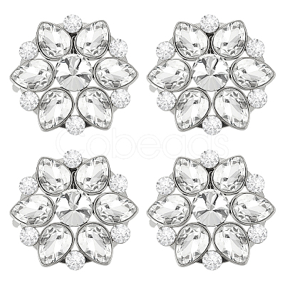 4Pcs Flower Alloy with Glass Rhinestone Shoe Buckle Clips AJEW-FG0003-64D-1