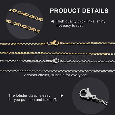 12Pcs 2 Colors 304 Stainless Steel Cable Chain Necklace STAS-UN0029-43-1