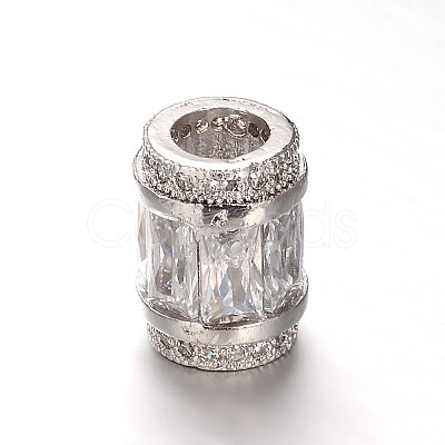 Column Brass Micro Pave Cubic Zirconia Large Hole European Beads ZIRC-M084-01-1