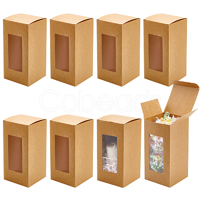 Kraft Paper Candy Boxes with PVC Clear Window CON-WH0097-07A-02B-1